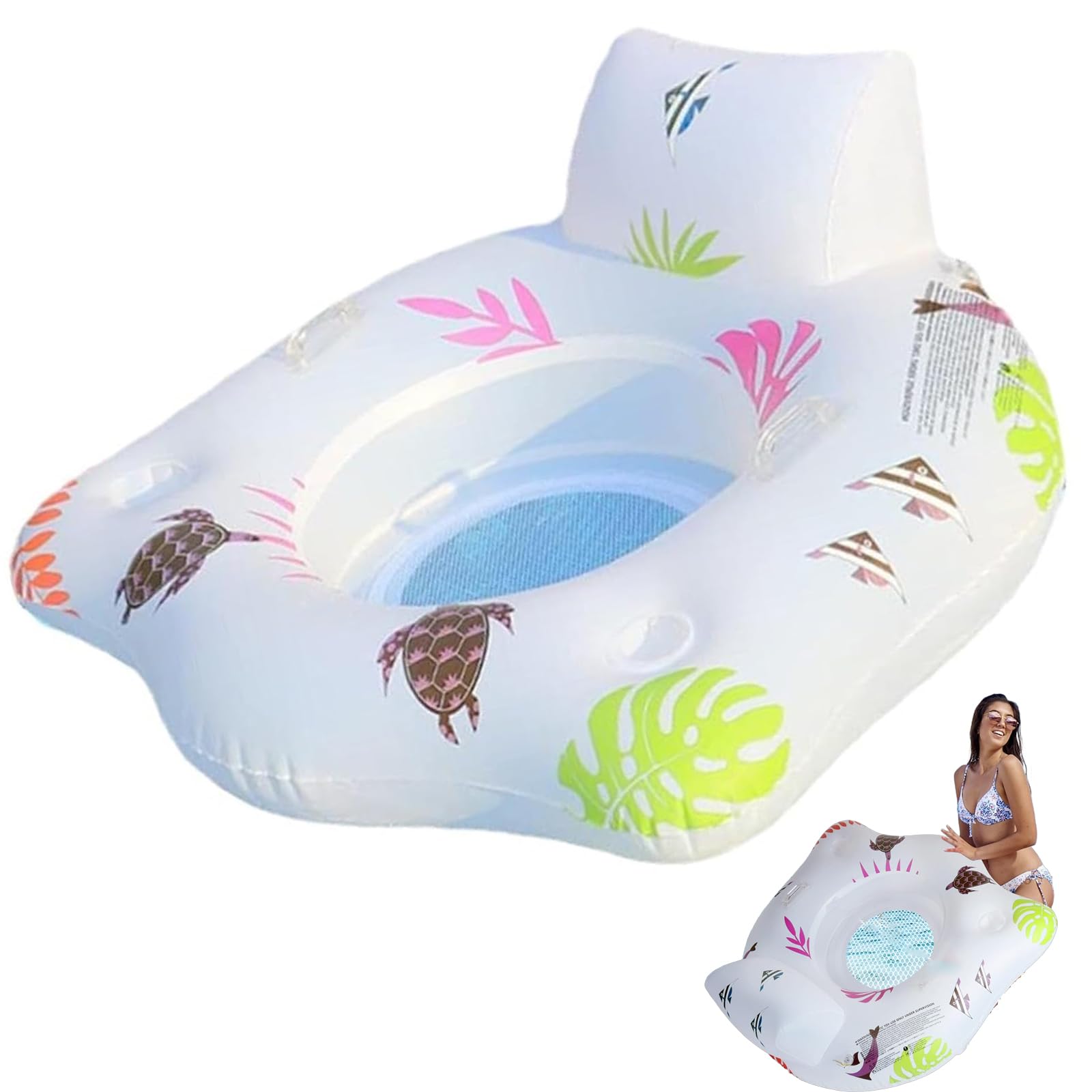 Inflatable Pool Floats Chair With Color Changing Light, Swimming Pool Lounge Float, Water Floating Recliner Chairs, Solar Powered Water Floats for Adults with 2 Cup Holders & 2 Armrests
