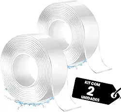 Fita Adesiva Dupla Face Nano Transparente, Lavável, Extra Forte, Kit com 2 Rolos MULTINIXIA