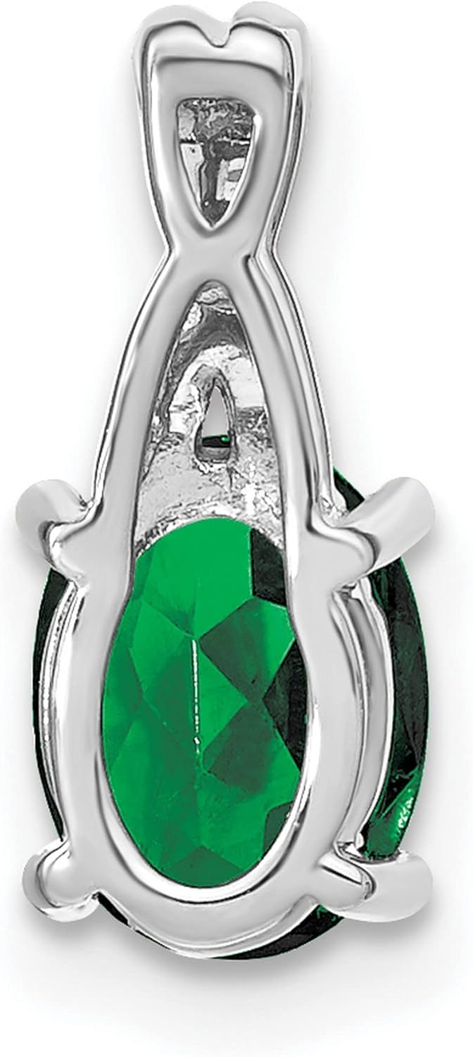 14k White Gold Pendant with Oval Cut Green Gemstone and Curved Diamond Accents, Elegant Emerald Necklace for Women, May Birthstone Jewelry, Fine Gemstone Pendant for Anniversary or Fashion Wear - Image 4