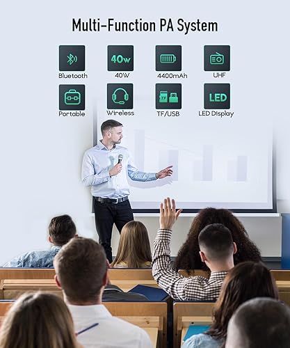 Miniatura 6 de SHIDU Amplificador de voz de 40 W con micrófono inalámbrico de mano, amplificador de voz inalámbrico para profesor, amplificador de potencia