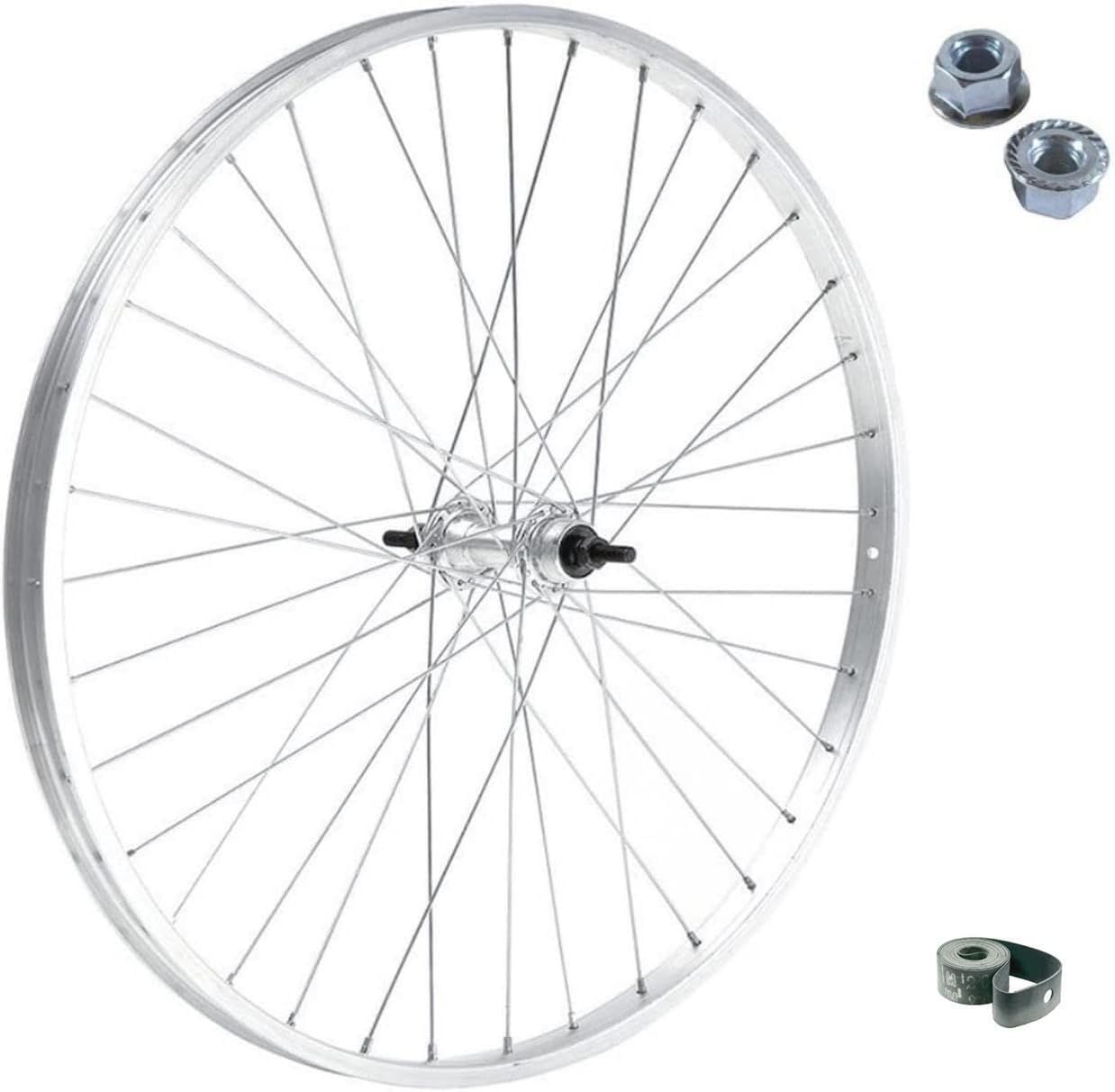CERCHIO RUOTA COMPLETA ANTERIORE 20" X 1.75 + COPERTONE NERO + CAMERA D'ARIA VALVOLA ITALIA PER BICI CITY BIKE BICICLETTA GRAZIELLA + DADI + FLAP