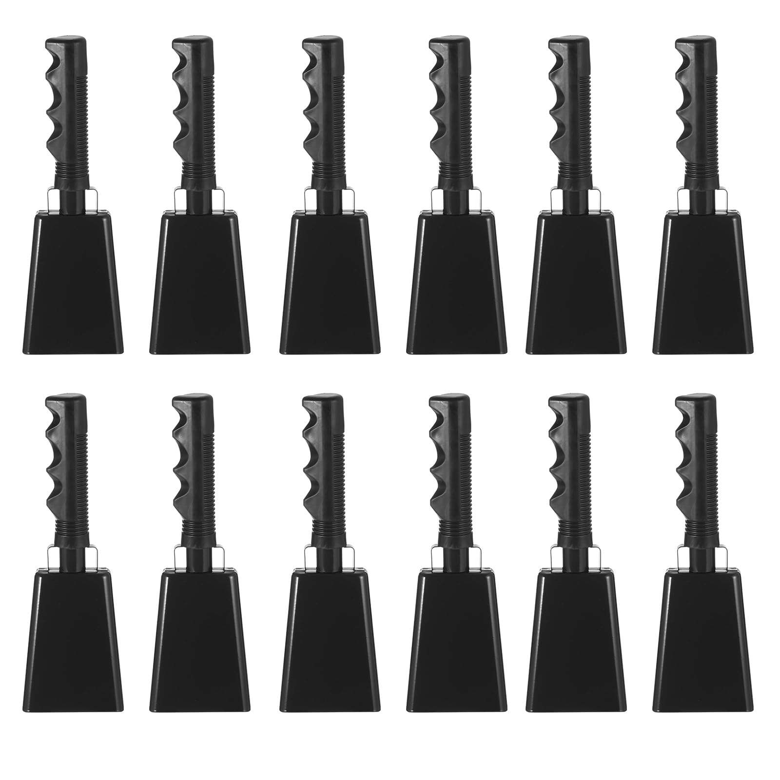 Photo 1 of PATIKIL 9inch Cow Bells for Football Games, 12pcs Cowbells for Sporting Events Bulk Loud Noise Makers Metal Cow Bell with Handle for Cheering Competition Marathon Wedding DIY Paint, Black