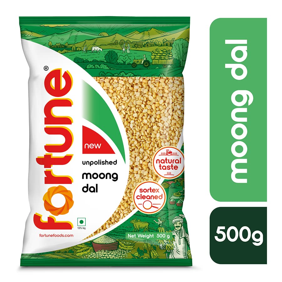 Image of FORTUNE Moong Dal, 500 Gm, Unpolished And Sortex Cleaned (Pack of 2)