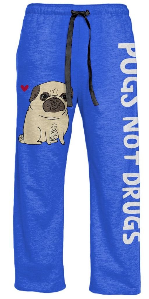 Gemma Correll Pugs Not Drugs Adult Heather Blue Lounge Pants