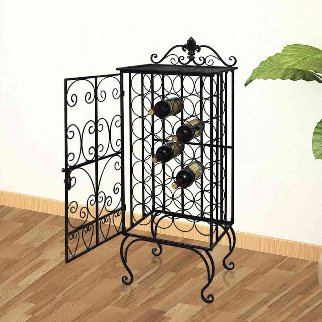 Scaffale per 28 bottiglie di vino, in metallo, con porta bloccabile, colore nero