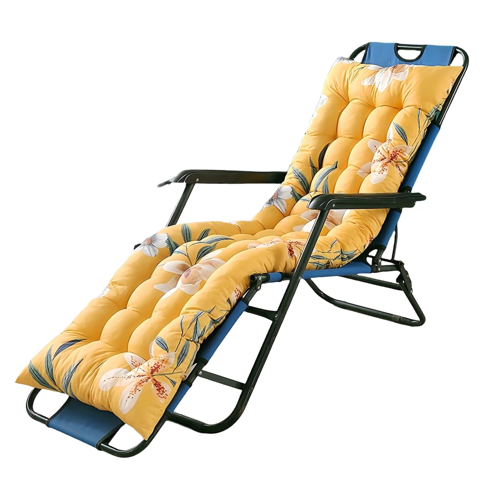 Surwin Sun Lounger Cushions Only, Soft Recliner Cushions Thick 8cm lounger Seat Pads for Indoor Outdoor Patio Yard Beach Garden (Yellow Flower,53x158cm)