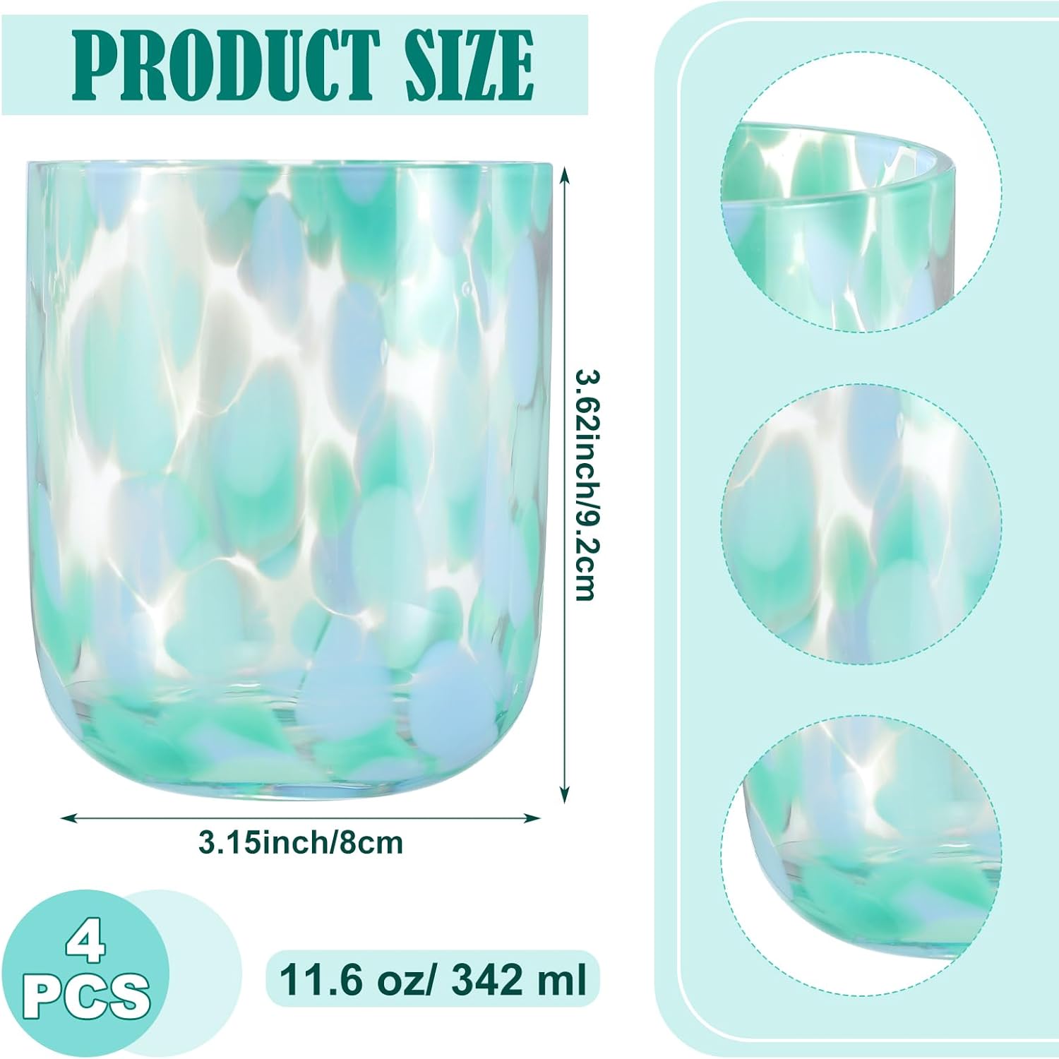 Jingmore 4 Pcs Turquoise Confetti Juice Glasses 12 oz Handcrafted Double Confetti Drinking Tumblers Old-fashioned Icon Drinking Glasses for Home Summer Party Supplies Gift