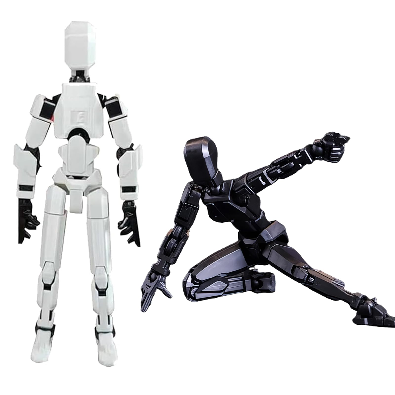 Thesunace Assembly Completed 2 Piece Titan 13 Action Figure Set Lucky Robot Toys 3D Printed Multi-Jointed Neca Anime Dummy T13 Action Figures Stick Bots Stop Motion Figures (White & Black)