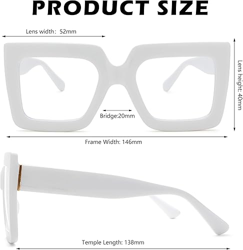 Miniatura 4 de Gafas de luz azul de gran tamaño para mujer, marco cuadrado grueso, elegantes gafas sin receta
