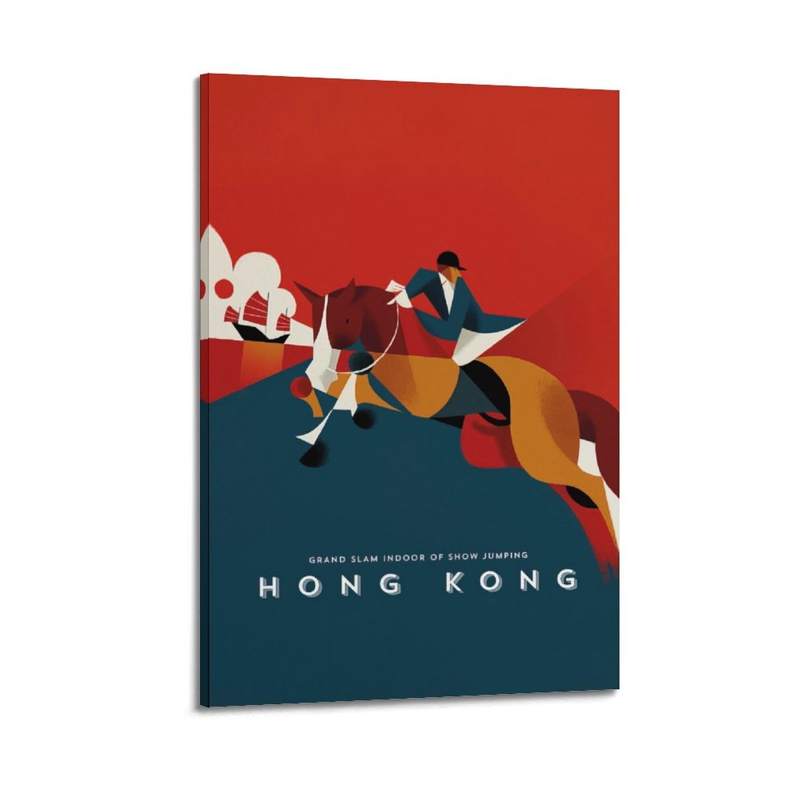 XKUGA Sports Event Poster Vintage Hong Kong Equestrian Jumping Modern Decorative Canvas Prints - Ideal Wall Art for Family, Man Cave, Game Room, Boys & Girls Bedroom 24x36inch(60x90cm)