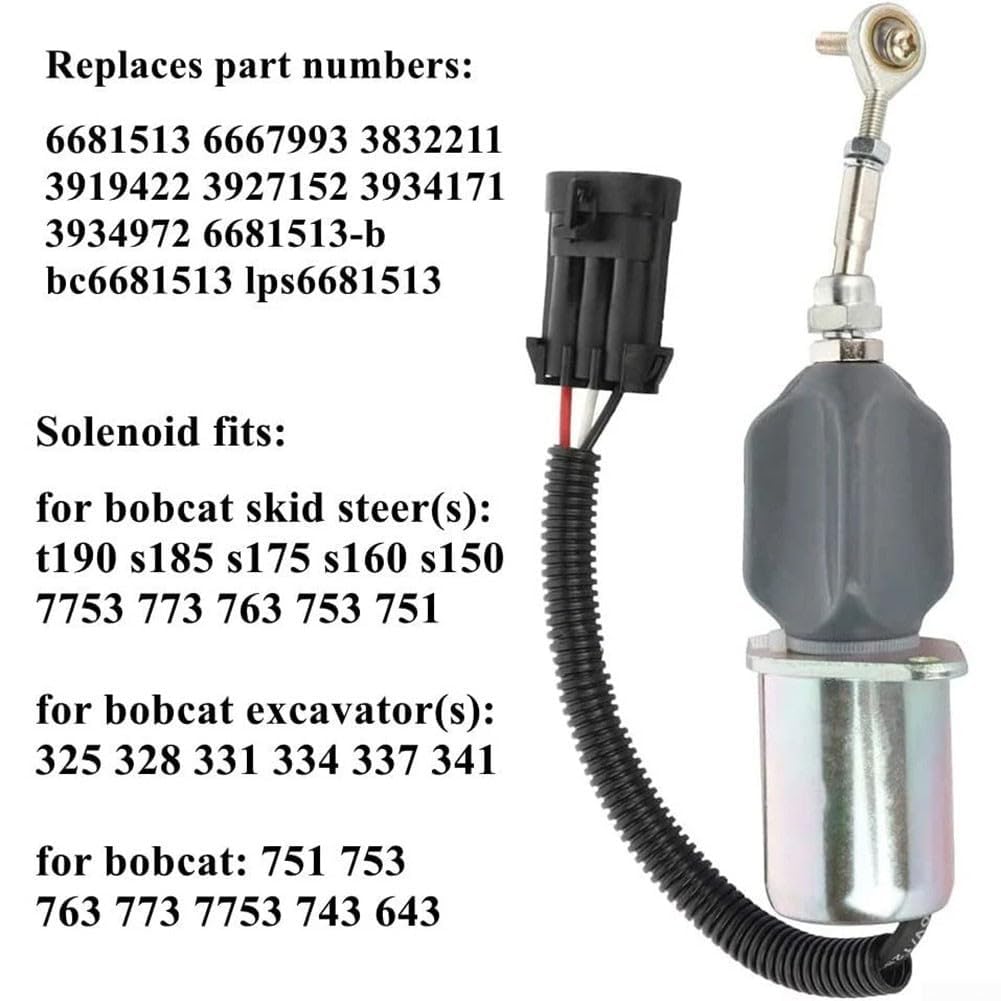 Solenoide de corte de combustible Bobcat 6681513 compatible con T190 S185 S175 S160 12V Performance