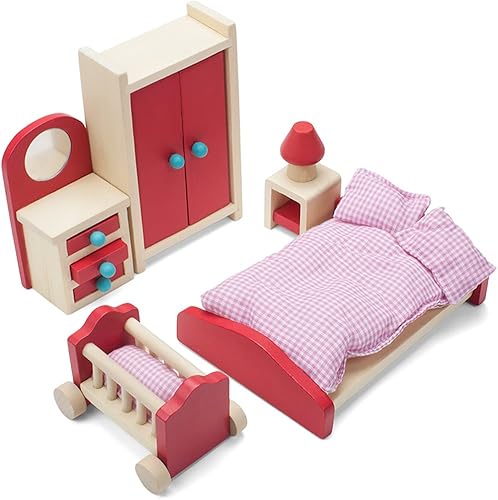 Cozy Family Master Bedroom Accessories - Juego de accesorios para niños madera muebles de casa de muñecas de colores para muñecas de juguete de 40in