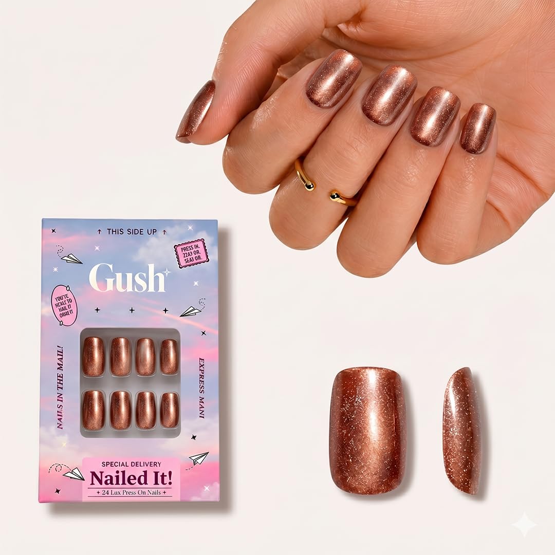 Gush Beauty Nailed It Press on Nails, Cherry Cola, Magnetic Cat Eye Velvet Shimmer, Medium Almond Shape, Reusable Fake Nails with Glue and Adhesive Tabs-image-16