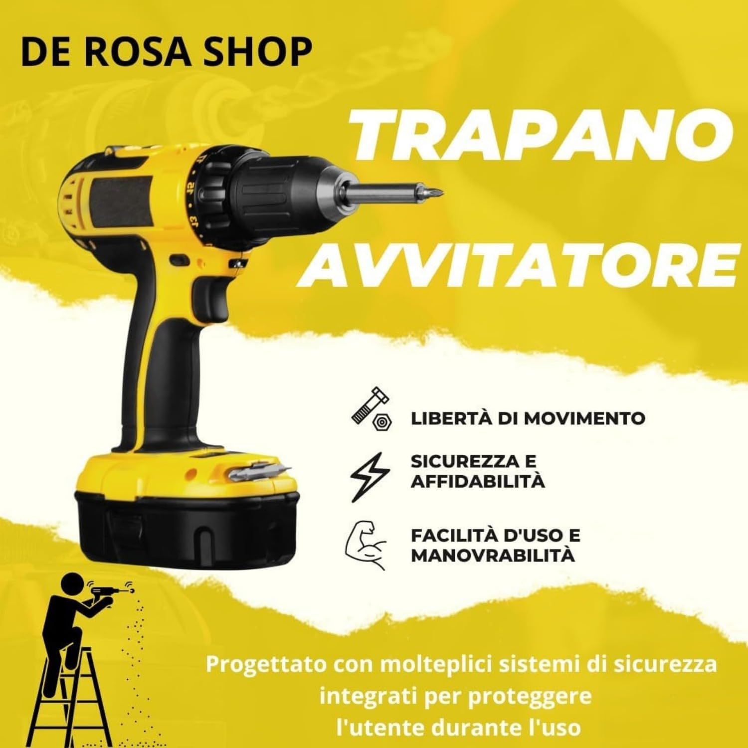 Kit Completo Professionale Fai da Te 4 in 1 con Trapano Avvitatore a Batteria, Trapano a Percussione a Batteria, Smerigliatrice Angolare a Batteria, Trapano a Martello e ad Impulsi Svita Bulloni 68v