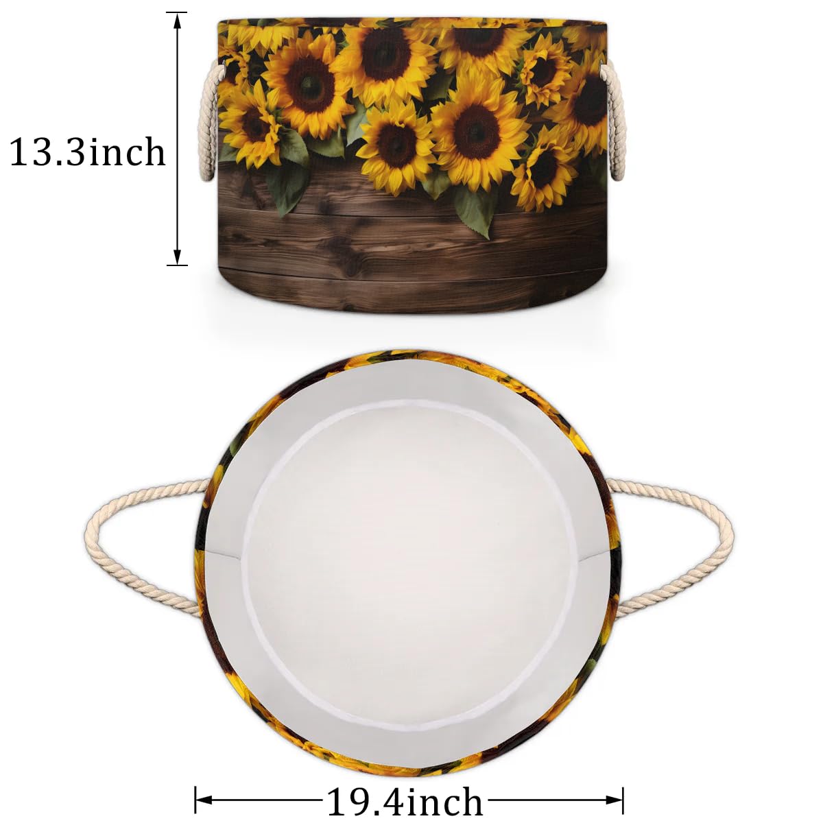 Gumuslen Sunflower Wooden Storage Basket Collapsible Storage Bins with Handle Organizer Clothes Laundry Basket Kids Toys Blanket Baby Nursery Gift Basket for Boys Girls Room Decor