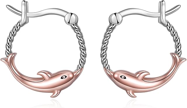 Dolphin/Cat Earrings 925 Sterling Silver Gold Plated Cute Animal Hoop Earrings Hypoallergenic Jewellery for Dolphin Lovers