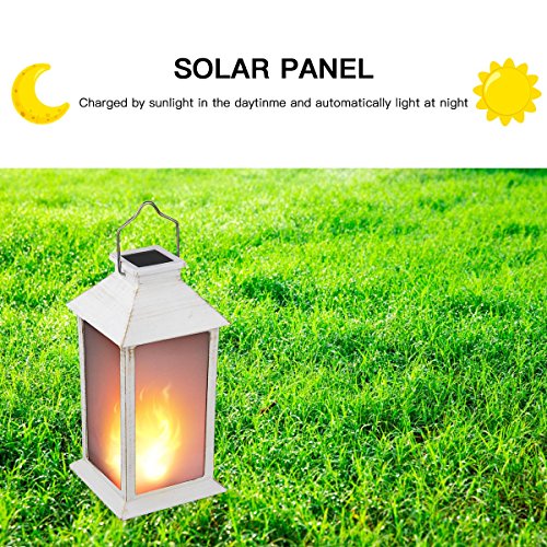 13" Vintage Style Solar Powered Candle Lantern(Metallic Coating,Plastic),Solar Garden Light with Vivid Fire Effect,Outdoor Solar Hanging Lantern,Decorative Candle Lanterns ZKEE (Set of 2) - Image 4