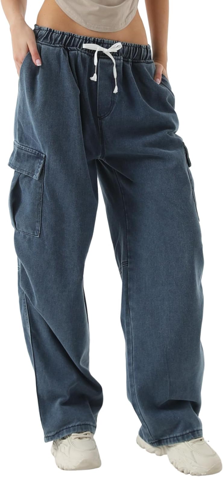 XinorBaggy Jeans Y2k Cargo Trousers Women Wide Leg Pants High Waisted Work Loose Vintage Straight Casual Streetwear Goth Drawstring
