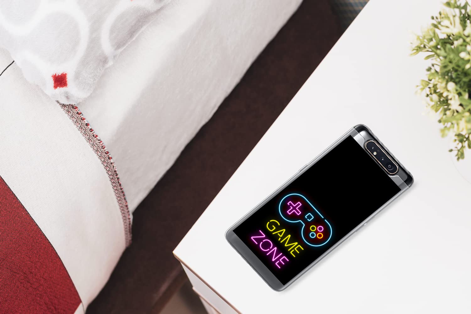 MuchoWow Funda para Samsung Galaxy A80 - Mando - Juego - Neón - Negro - Citas - Zona de Juegos - Funda de Silicona/Funda Blanda para teléfono móvil