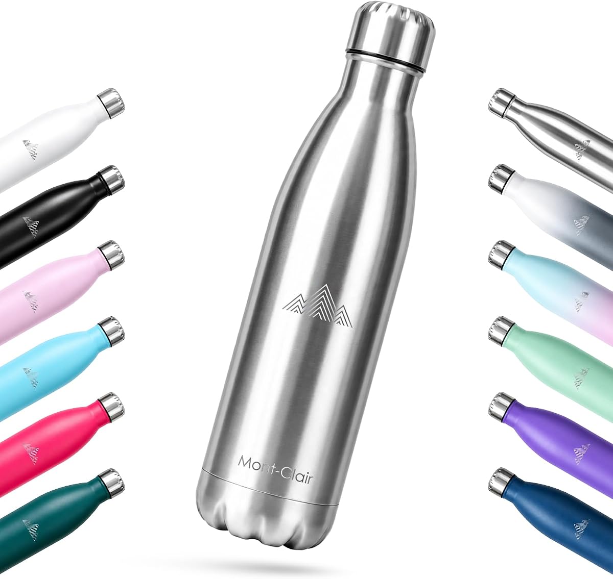 Mont-Clair Stainless Steel Water Bottle, 12h Hot & 24h Cold Drinks Bottle, Vacuum insulated - BPA Free, Metal, 17 oz Leakproof, Ideal for Adult, Kids, Running - Silver