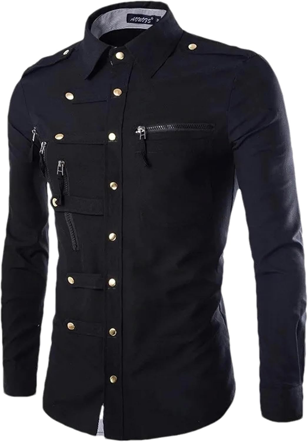 Mens Multiple Zipper Wears Metal Button Up Shirts Steampunk Coat Long Sleeve Gothic Punk Men Cargo Work Shirt