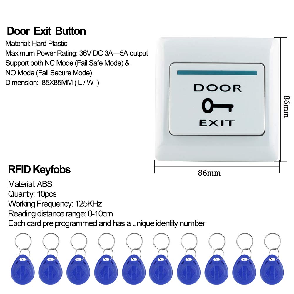 IP68 Sistema de Control de Acceso al Aire Libre Impermeable Teclado RFID de Metal Lector 125KHz WG26 + Cerradura Magnética Eléctrica de 180KG + Tarjetas Clave de 10PCS