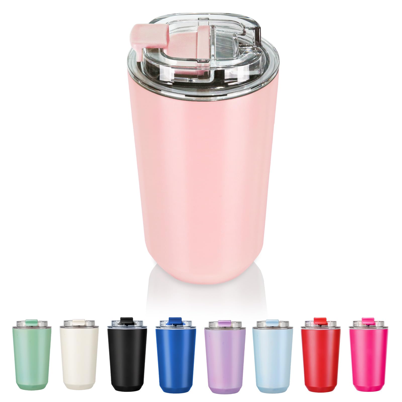 Insulated Tumblers with Lid, 14 oz Travel Coffee Mug Stainless Steel Vacuum Thermos Cup,10/14 oz Leak Proof Reusable Double Walled Coffee Tumbler for Iced and Hot Drinks,Pink