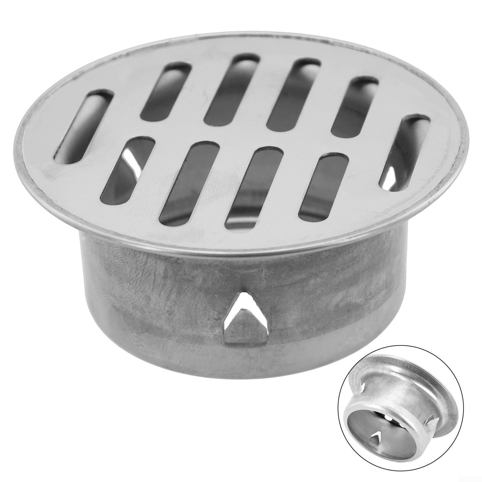 Floor Drain Cover, Stainless Steel Round Anti Blocking Round Grate Cover, 14 Holes Silver Tone, Balcony Snap-in Drain Drain Strainers, for Outdoor Balcony Yard(Ø63mm)