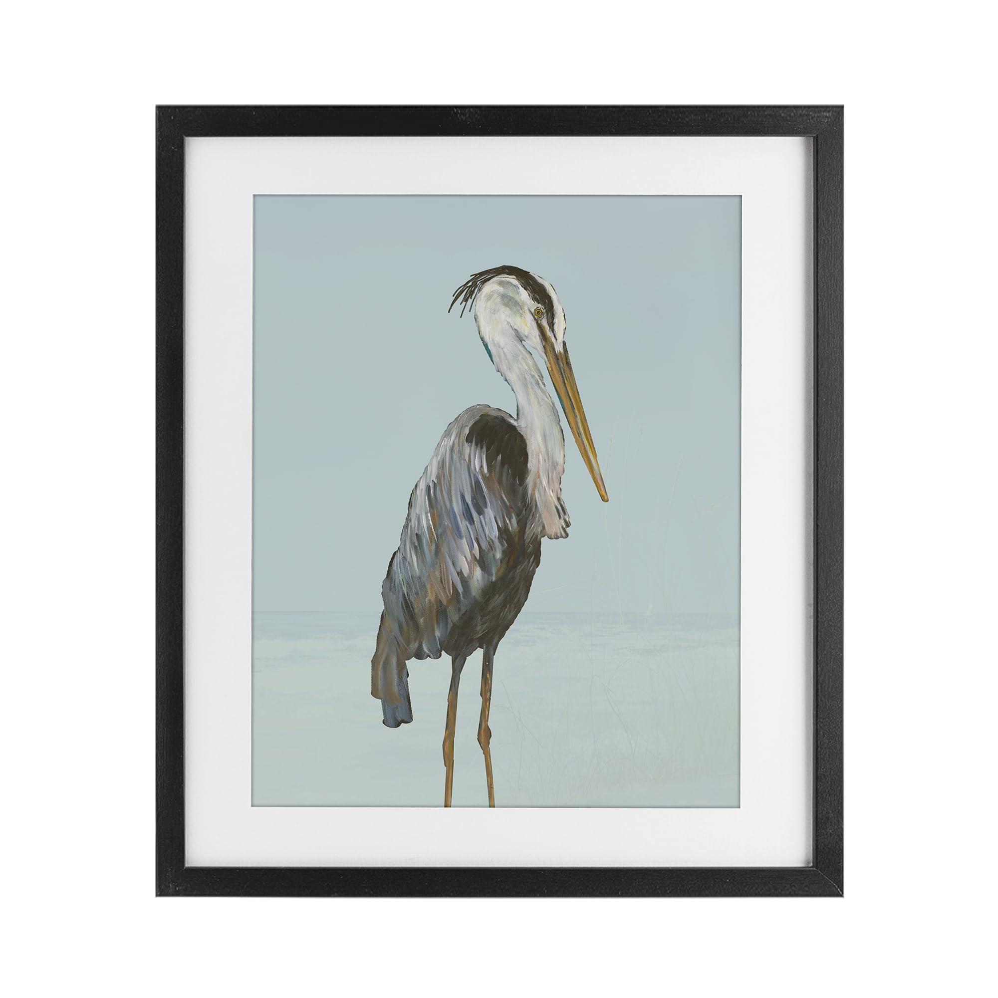 Stupell Industries 'Coastal Pelican Muted Blue', Framed Print Under Glass, Black, 17 x 21 Inches, Easy to Hang and Sturdy, Made in USA, by Julie DeRice