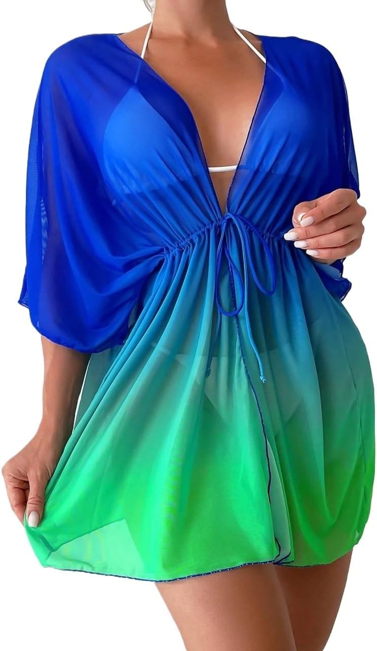 Womens Drawstring Waist Kimono,Summer Beach cover ups for swimwear