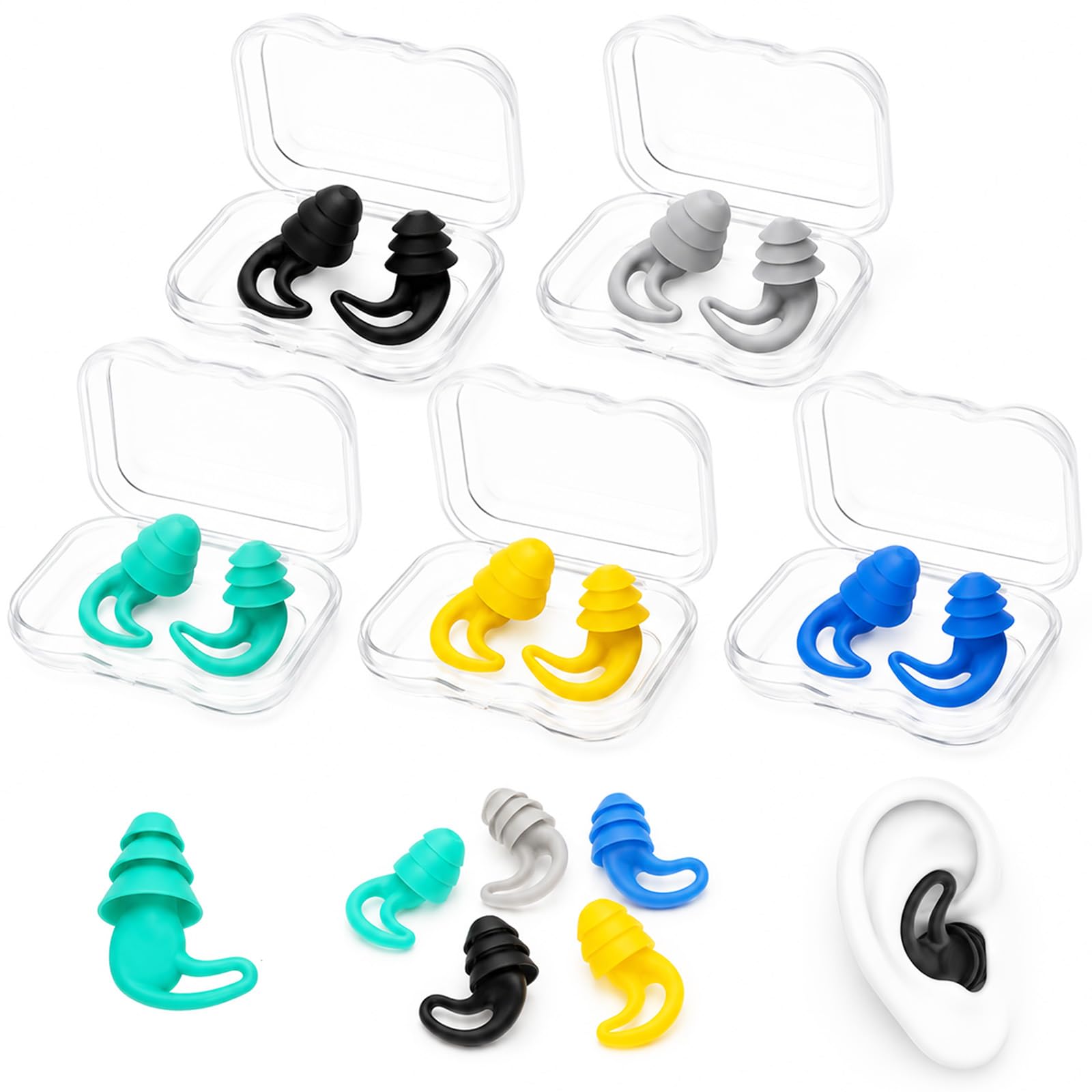 5pcs Swimming Ear Plugs for Adults for Surfing,Diving,Showering and Other Water Sports Keep Water Out and Ear Protection