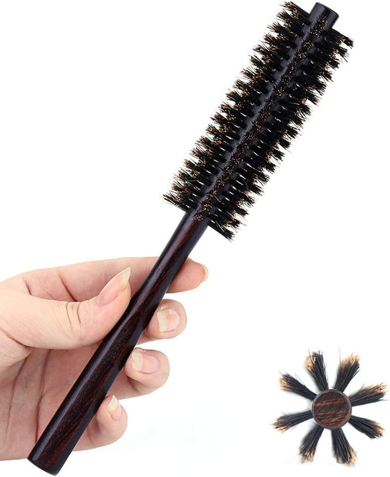 PERFEHAIR Small Round Hair Brush for Thin or Short Hair Mini Round Boar Bristle Beard Brush for Men