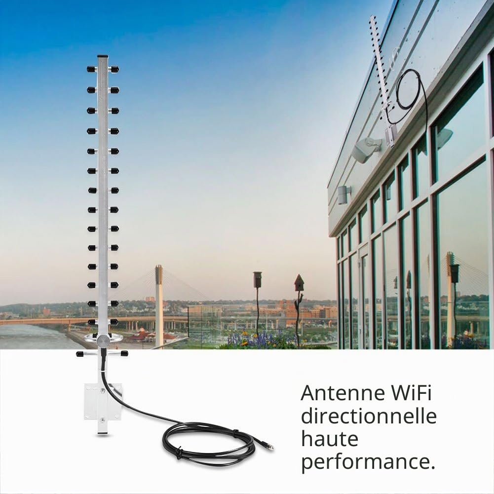 Antenne Wifi extérieure, connecteur RP-SMA 2.4Ghz 25dBi Directionnel 2M Câble Antenne sans fil Routeur Wifi extérieur, Antenne Wifi directionnelle haute performance polyvalente compatible avec les mod