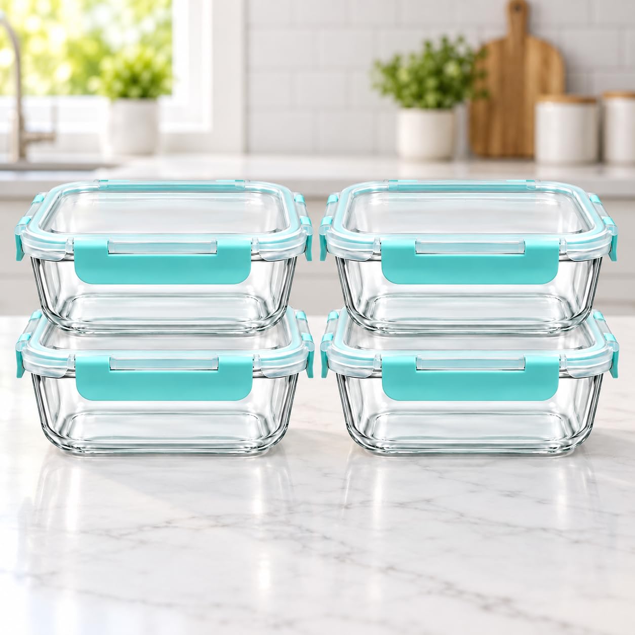 Glass Meal Prep Containers with Lids 4 Pack 640ml Airtight Leakproof