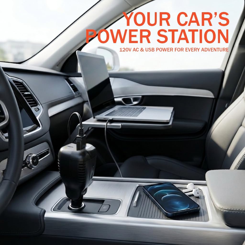 PowerLine 100 Watt Vehicle Power Socket DC/AC Inverter Including USB-A High Power Port (2.4A)