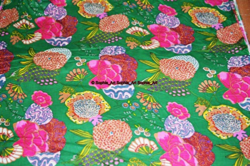 Image of Indian Hand-Block Printed Jaipuri Print Tropical Paisley Floral Ethnic Sanganer Kurti Print Cotton Fabric (Green Tropical, 20 Yards)