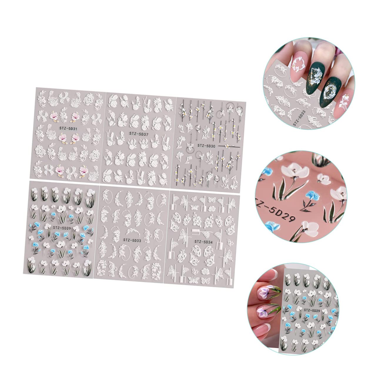 FRCOLOR 30blätter Embossed Flower Nagelaufkleber Selbstklebende Nail Art Dekoration Kreative Nagel Sticker Für Maniküre Designs Für Nail Art