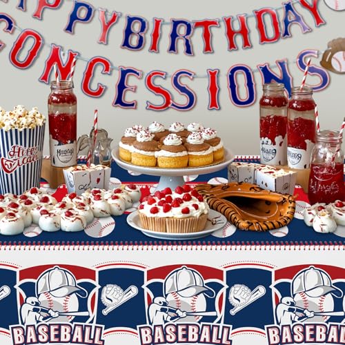 Image of NatNarr 3 Pack Plastic Baseball Tablecloth, 54 x 108 Inch Disposable PE Baseball Party Tablecloth Waterproof Rectangle Baseball Theme Party Table Cover for Baseball Party Decorations