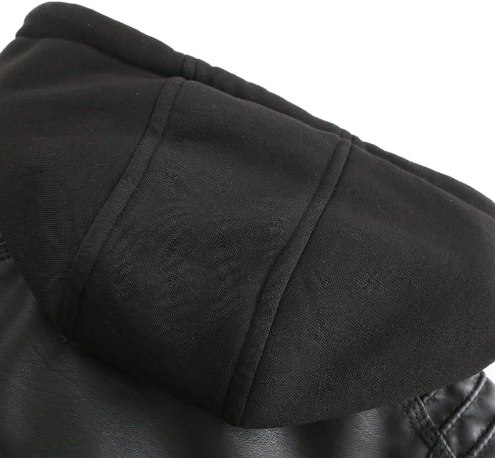 DEAR MODEL Faux Leather Jacket Hooded Coat for Biker with Removable Hood Plus Size