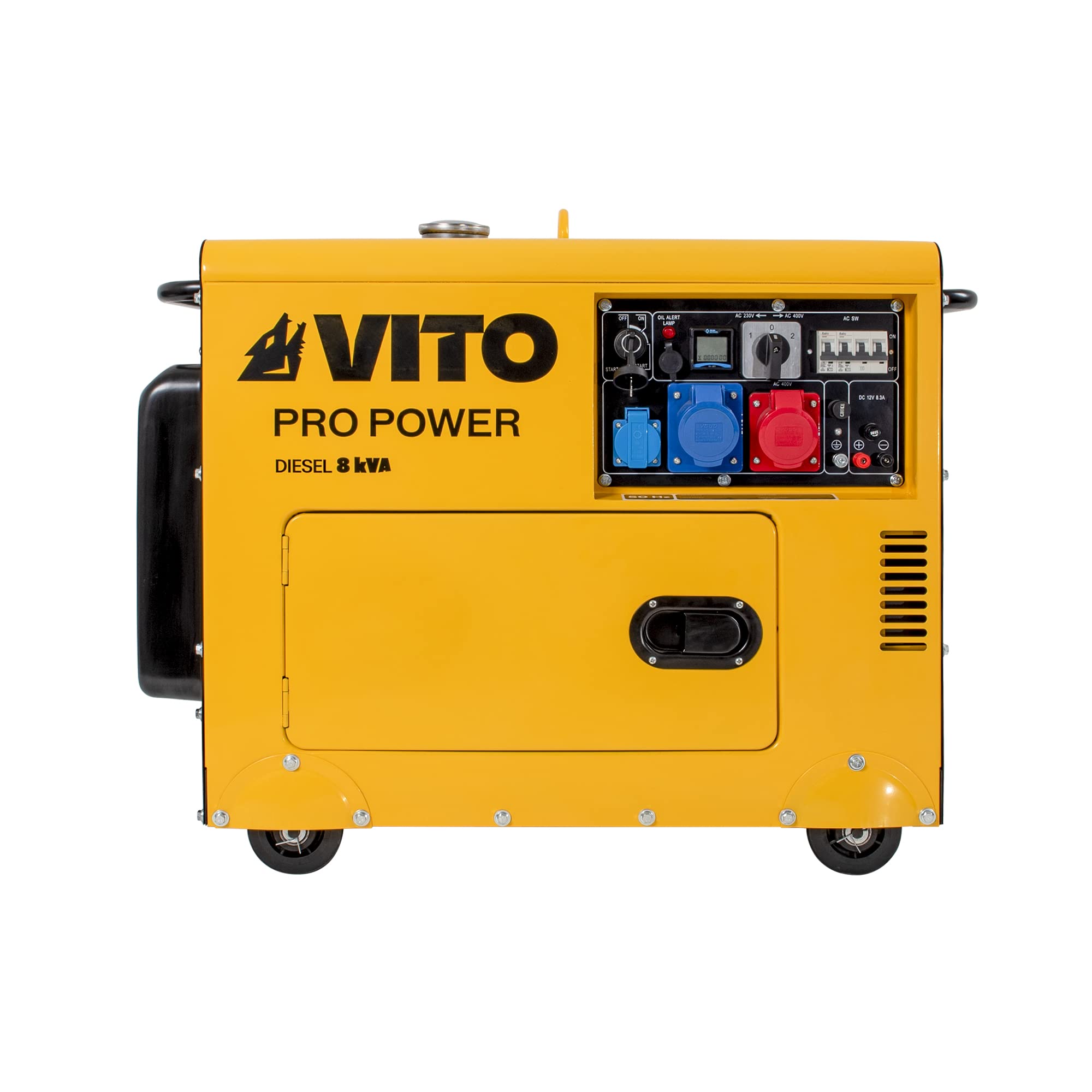 VITO – Grupo electrógeno 8 KVA Diesel monofásico/trifásico 4T 12CV 498 cm³ 6500W Arrancador eléctrico silencioso Autonomía 8h