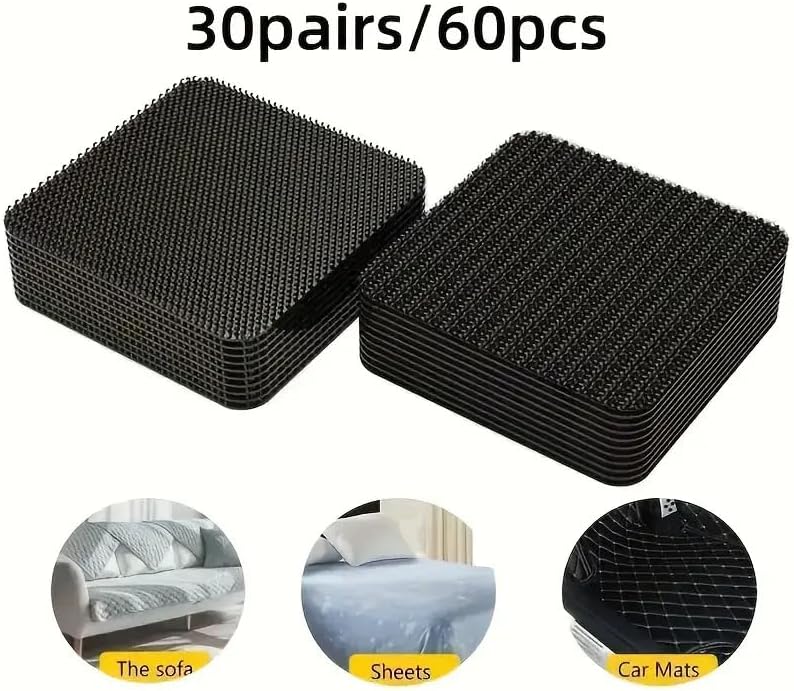 60 Pcs / 30 Pairs Anti-Scratch Strong Adhesive Tape, Self Adhesive Hook and Loop Strips, Car Floor Mat Fastener & Cable Organizer, Universal for Vehicle Sewing, Essential for Car Care & Maintenance