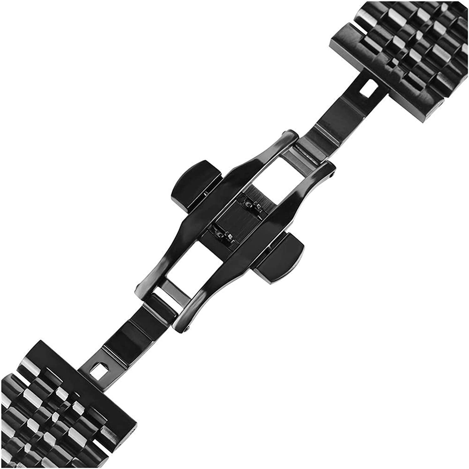 Correa de reloj Plata/Negro Acero inoxidable 22 mm Correa de reloj Cierre plegable con seguridad Correa de relojes sólida para hombres Reloj Pulsera de repuesto Pulsera