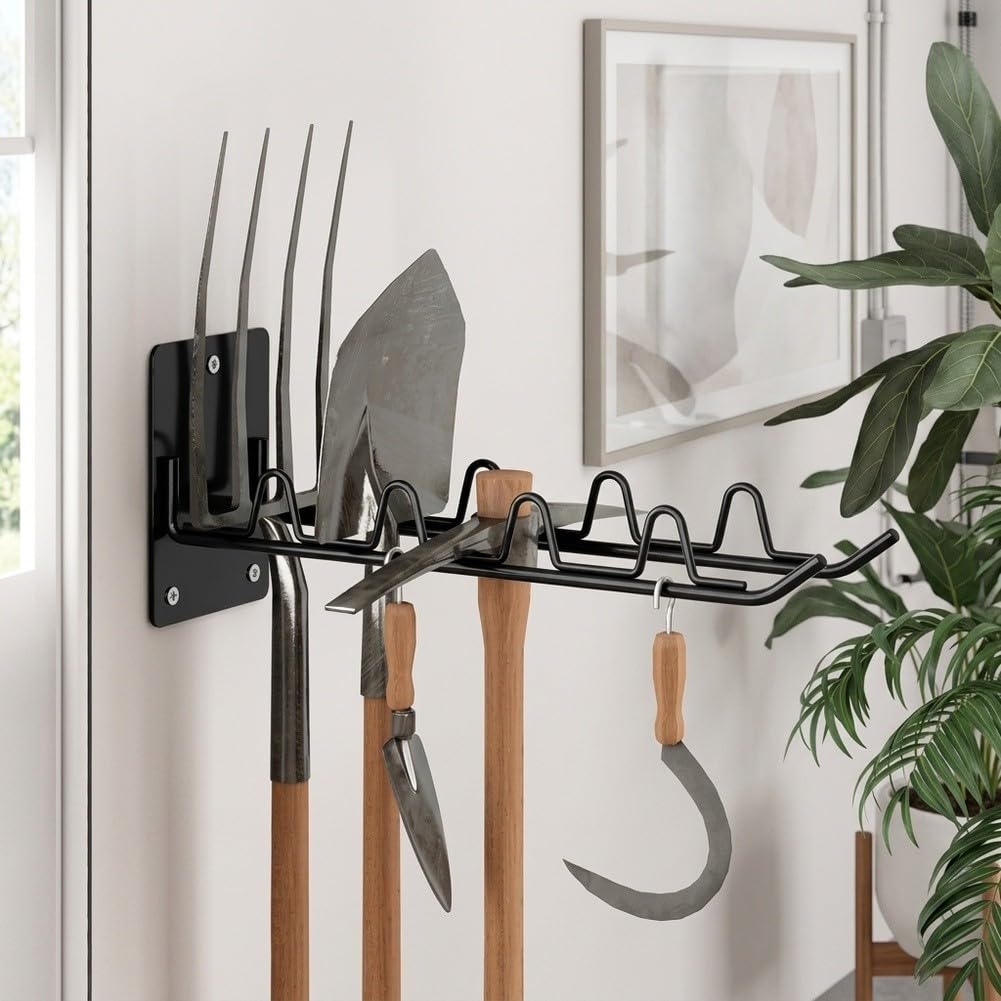 para soporte Herramientas Jardín Hierro 4 Ganchos Pared para(2pcs)