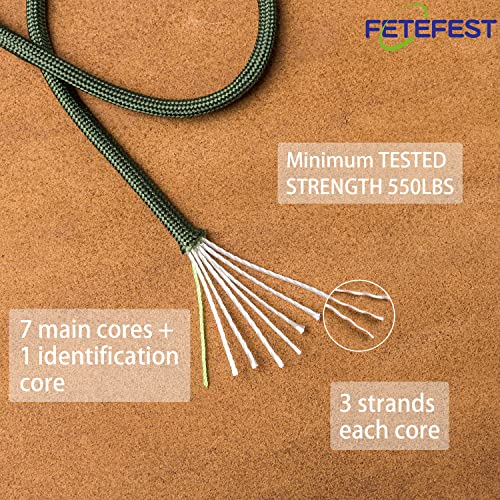 Fetefest Paracord Verde 550, Corda de Paraquedas Mil-Spec 100 Pés, Corda 100% Nylon Em Equipamentos