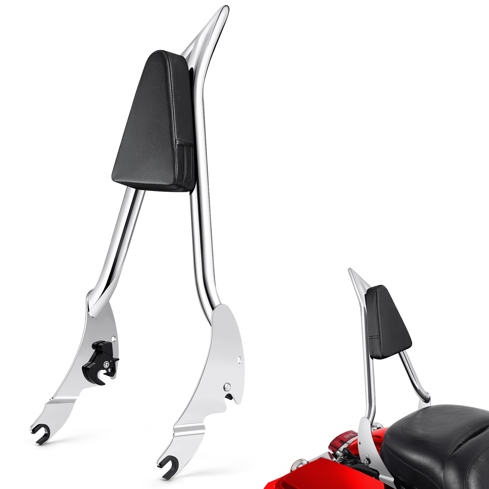 benlari sissy bar backrest, integrated passenger backrest, quick release detachable sissy bar fit for harley davidson touring street glide road glide road king electra glide 2009-2024 (26inch, chrome)