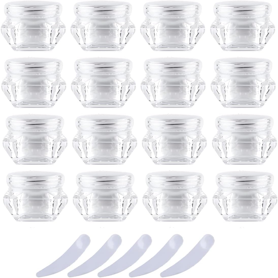 dfEDRd Plastic Cosmetic Jar, Pack of 20, 30ml Empty Transparent Diamond Shape, 30g Sample Pots With Screw Cap