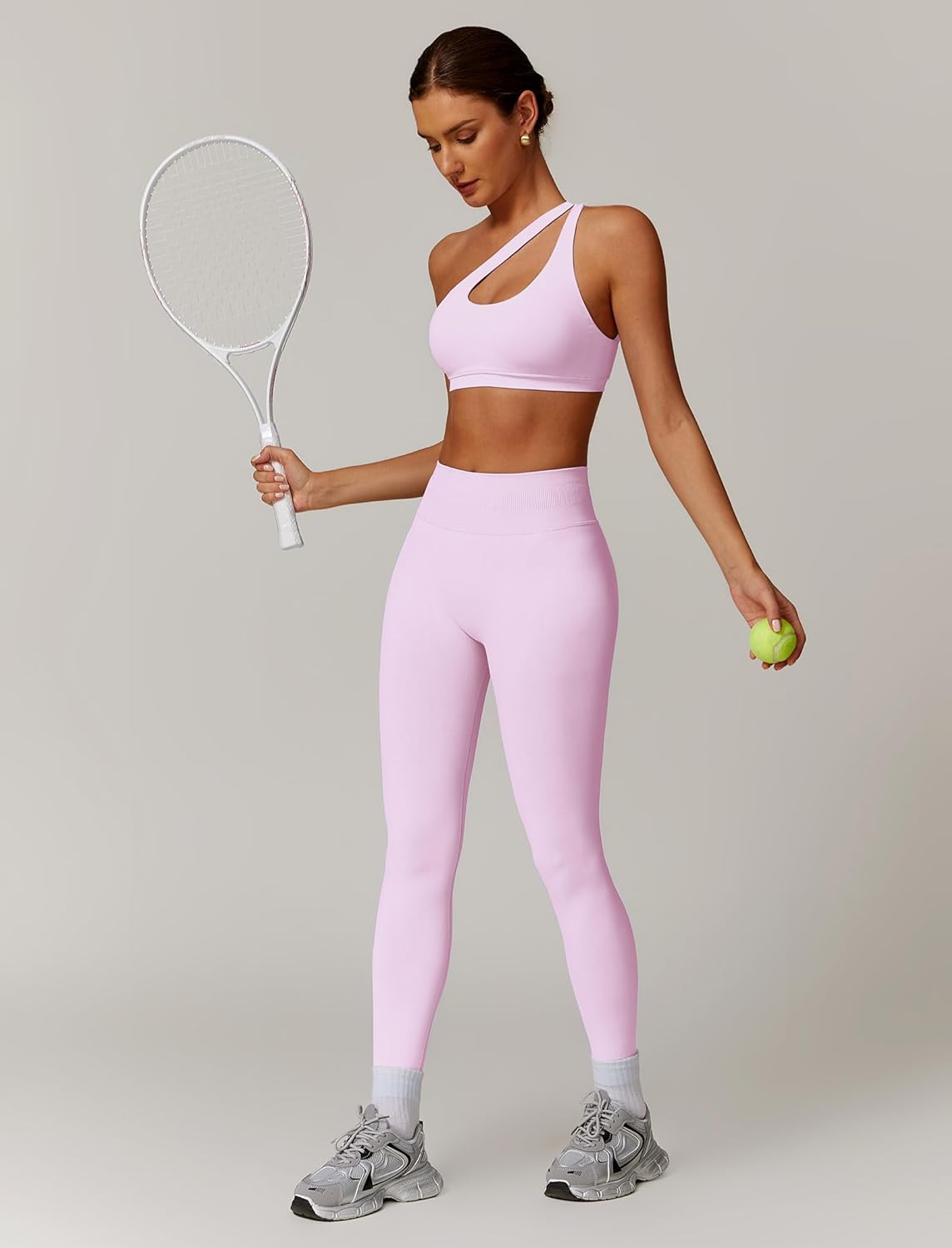 ABOCIW Women Workout Sets Seamless High Waist Scrunch Butt Lifting Gym Leggings Cutout One Shoulder Sports Bra