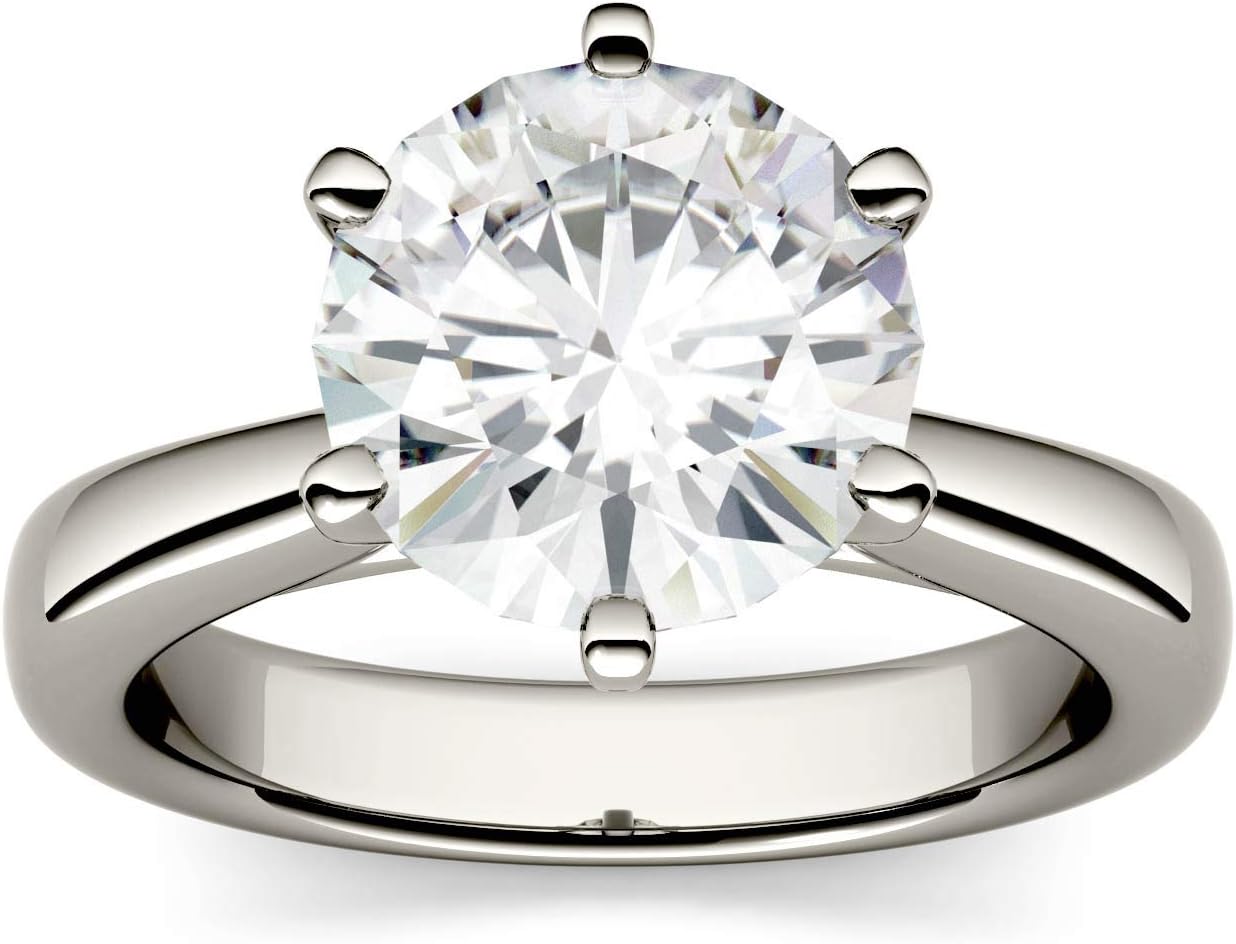 Charles & Colvard Created Moissanite 9.5mm Round Cut Engagement Ring for Women | 3.1 cttw DEW | Lab Grown | Solid 14K White Gold with Rhodium