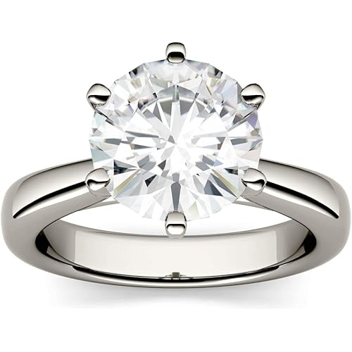 Charles & Colvard Created Moissanite 9.5mm Round Cut Engagement Ring for Women | 3.1 cttw DEW | Lab Grown | Solid 14K White Gold with Rhodium