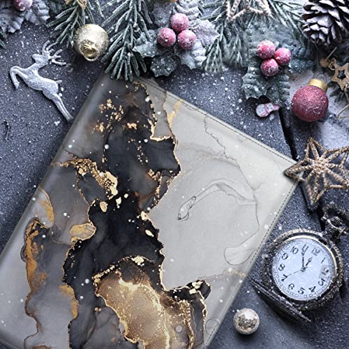 WAVEYU Padfolio Business/Resume Portfolio Folder, Marble Leather Interview Portfolio Business Portfolio Organizer with Legal Pad Folder Clipboard, Interview Folder for Men/Women, Black+Gold